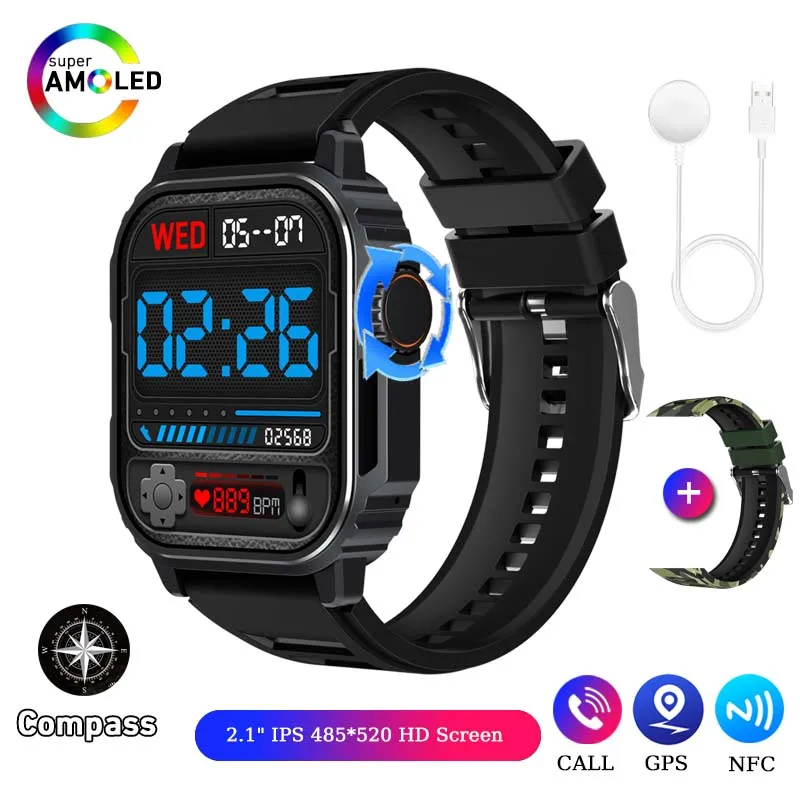 AMOLED Screen Outdoor Military Smart Watch Compass GPS Sports Track Fitn... - £55.93 GBP