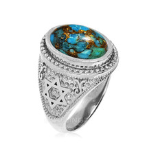 Sterling Silver Star of David Blue Copper Turquoise Jewish Statement Ring - £70.76 GBP