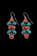 Ron Wesley Taos Southwest Sterling Silver Turquoise Spiny Oyster Dangle Earrings - £211.10 GBP