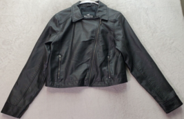 Hollister Moto Jacket Womens Large Black Faux Leather Zip Pockets Cliffside Zip - £21.69 GBP