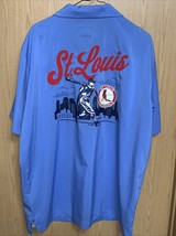 ST LOUIS CARDINALS Shirt Mens Large Blue Embroider Spell Out Button Up F... - $14.25