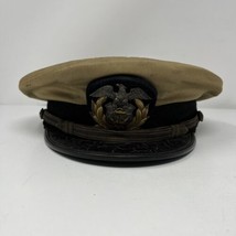 WW2 NAMED US Navy Officer&#39;s Khaki Visor Cap, 7 In, Boston Antique Silver... - £63.99 GBP