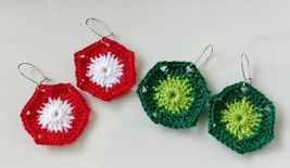 Crochet Bi-color Hexagon Earrings / Crochet Earrings / Handmade Earring - £7.90 GBP