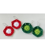 Crochet Bi-color Hexagon Earrings / Crochet Earrings / Handmade Earring - £7.86 GBP