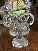 Elegant Double Candlestick Candle Holder Clear Glass Vintage Decorative - £20.83 GBP