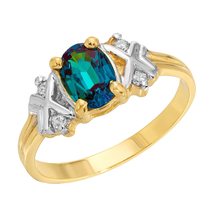 14K Solid Gold Ring With Diamonds &amp; Lab. Grown Alexandrite - £640.68 GBP