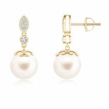 ANGARA Freshwater Pearl Drop Earrings with Diamond in 14K Gold (AAA, 9MM) - £563.09 GBP