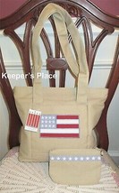 Khol&#39;s Sonoma Canvas Bag And Zippered Case Tan With Flag New With Tag - £12.78 GBP