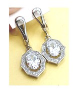 VTG 925 Sterling Silver Dangle Drop Earrings Cushion Cut Simulated Diamo... - $54.69 CAD