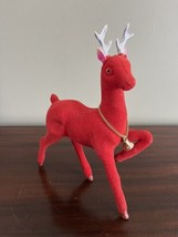 Vintage Christmas Red Felted Reindeer w/Silver Glitter Antlers/Tail-9&quot; - £14.80 GBP