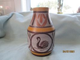 Brown Sgraffito Pottery Vase Made In Italy Decorated With Swans - £9.88 GBP
