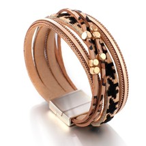 Amorcome Leopard Leather Bracelets for Women Fashion Metal Beads Bohemian Wide W - £9.53 GBP