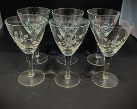Vintage Petite Floral Etched Cordial Stem Glasses 6-Pc, 6&quot; Tall - £27.23 GBP