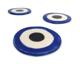 1Pc 4in Blue Evil Eye Handmade Ceramic Coaster For Drinks Round Artisan Decor - £18.07 GBP