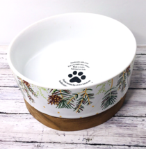 Feed Bowl Ceramic on Wood Base 3.5&quot;x6&quot;  Christmas Pine Cones Dog Water Bowl - £13.69 GBP