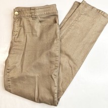 Chicos Platinum Gold Sparkle Slim Leg Jeans Sz 0 (US 4/ 31&quot;Waist) Glitter Denim - £15.72 GBP