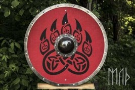 X-mas Medieval Larp Warrior Wood &amp; Steel Viking Round shield Armor Gift - £96.60 GBP
