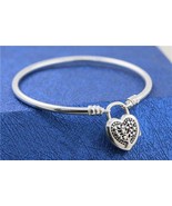Mother&#39;s Day Release 925 Silver Flourishing Heart Padlock Bangle  - $28.53 CAD+
