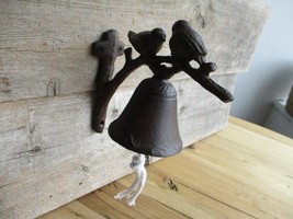 Birds On Tree Dinner Bell Cast Iron Wall Mounted Antique Style Rustic Finish - £17.37 GBP