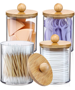 4 Pack Qtip Holder Dispenser with Bamboo Lids - 10 Oz Clear Plastic Apot... - $14.01
