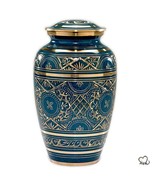 Caribbean Cremation Urn in Blue, Adult Brass &amp; Metal Urn for Ashes - $24.99+