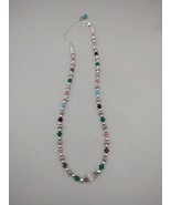 Vintage Sterling Silver Multicolor Glass Bead Necklace Magnetic Clasp 22 in - $186.54 MXN