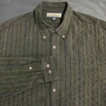 Tommy Bahama Men&#39;s Xl Button Front Brown Geometric Stripe 100% Silk Ls Shirt Euc - £24.03 GBP