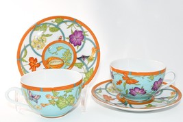 Hermes La Siesta Island Tea Cup and Saucer Set of 2 blue flower coffee - $733.29