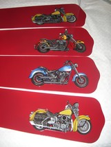 Custom ~ ~ ~ Motorcycle Cycle Motif Ceiling Fan w/ Red Blades! - $117.99