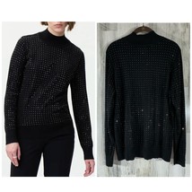 Joseph Ribkoff Rhinestone Mock Neck Sweater Size Large Black Shiny Sparkly - £38.98 GBP