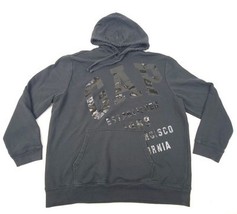 GAP Hoodie Mens XL Black Grey EST 1969 Pullover Glossy Logo - $22.76