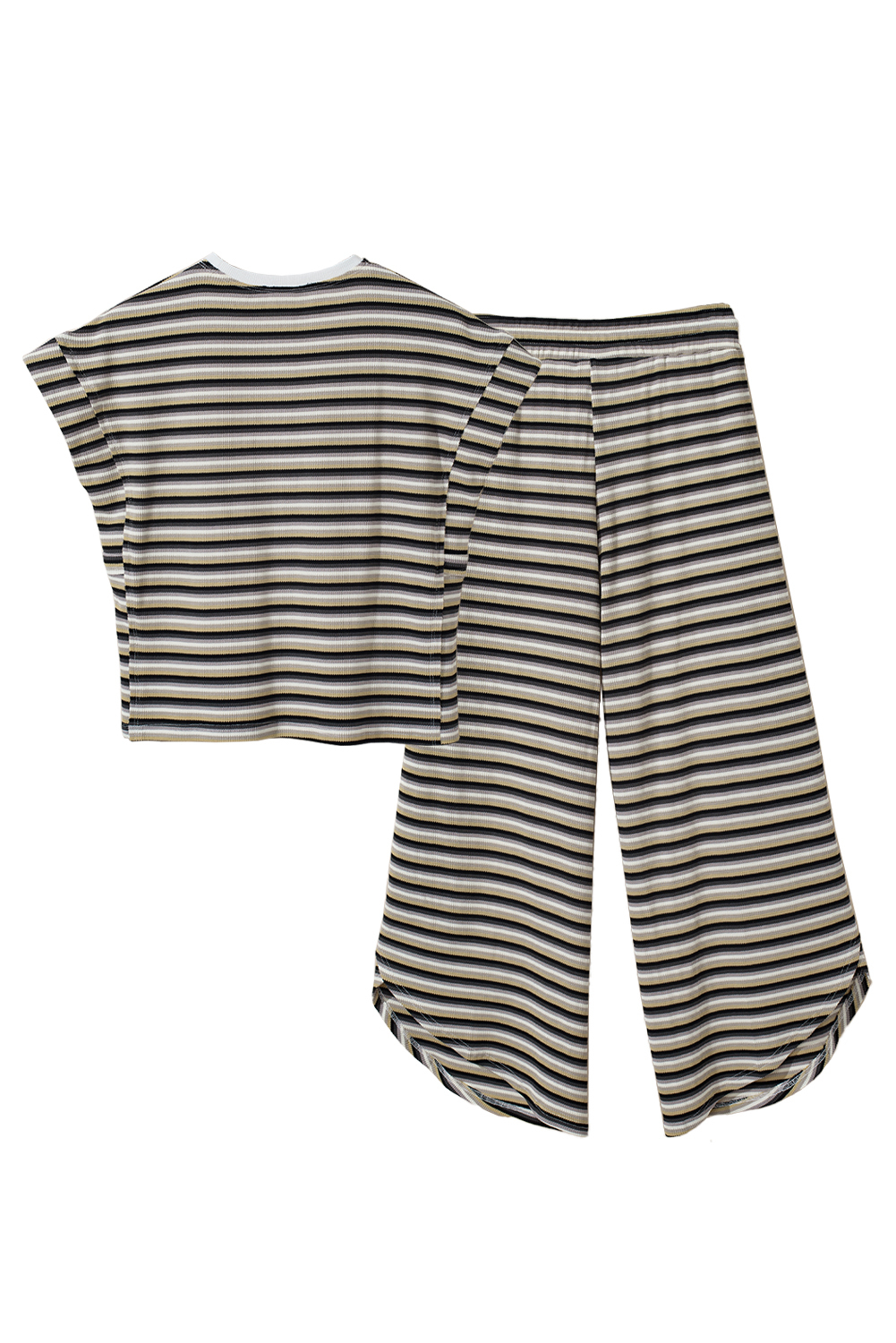 Black Stripe Rainbow Tee Tasseled String Wide Leg Pants Set Item image 3