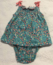 Carters Infant Girls Size 12 Months Turquoise Florals Sunsuit Romper Sun Dress - £8.59 GBP