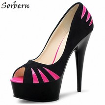Fashion Peep Toe Slip On Shoes Women Pump Heels Black Heels Pumps High Heel Runw - £129.53 GBP