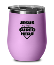 Religious Wine Glass Jesus Is My Super Hero LtPurple-WG  - £21.54 GBP