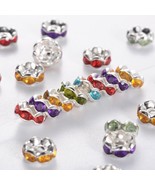 10 Spacer Beads Rhinestone Spacers Acrylic Assorted Colors Silver 7mm Si... - $2.72 CAD