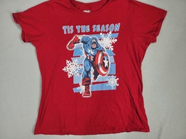 Marvel Shirt Women&#39;s  Red &quot;Tis The Season&quot; Captain America Snow Flakes - £11.20 GBP