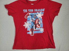 Marvel Shirt Women&#39;s  Red &quot;Tis The Season&quot; Captain America Snow Flakes - £10.63 GBP