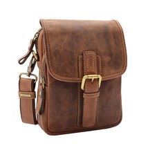 DR386 Men&#39;s Smart Crossbody Bag Genuine Leather Messenger Tan - £51.42 GBP