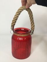 Decorative Hanging Jar ~ Red ~ Glass ~ 4.5" x 6" ~ Rope Handle ~ Candleh... - $30.00