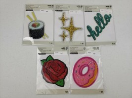 LOT OF 5 Bling Patches Stickers Sushi Light Shine Gold Cross Hello Rose Donut - £10.98 GBP