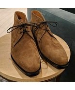 Handmade Brown Suede Leather Chukka Lace Up Boot for Men  - £117.15 GBP
