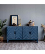 Retroy Vintage Navy Blue 60&quot; 4-Door Credenza Storage Buffet Cabinet - $7,282.42 MXN