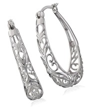 Collection Sterling Silver Filigree Oval Hoop Earrings - $91.94