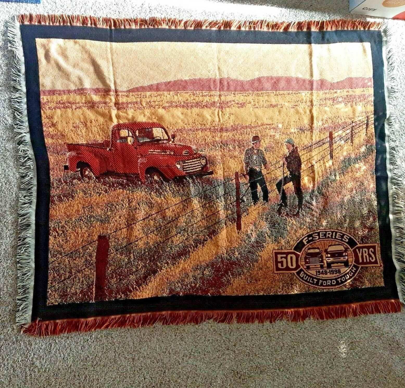 Primary image for Ford F-Series Tapestry Afghan Blanket Celebrating 50 Yrs 1948-98 Commemorative
