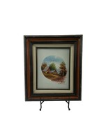 Original Painting Canvas Country Farm Log Cabin Fall Landscape Framed Si... - $34.64