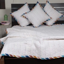 INDACORIFY White Plain Solid Colors Kantha Quilt Cotton Quilt Bohemian Bedding T - £99.89 GBP