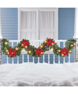 9-Ft LED Lighted Christmas Poinsettia Garland w/ Timer Holiday Mantel Decor - $611.39 MXN