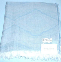 Sferra Glima Sky Blue Cotton/Linen Decorative Fringed Throw Light/Airy I... - £69.46 GBP