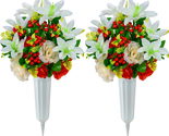 Cemetery Flowers, Set of 2 Artificial Flowers Bouquet Grave Memorial Flo... - $36.42